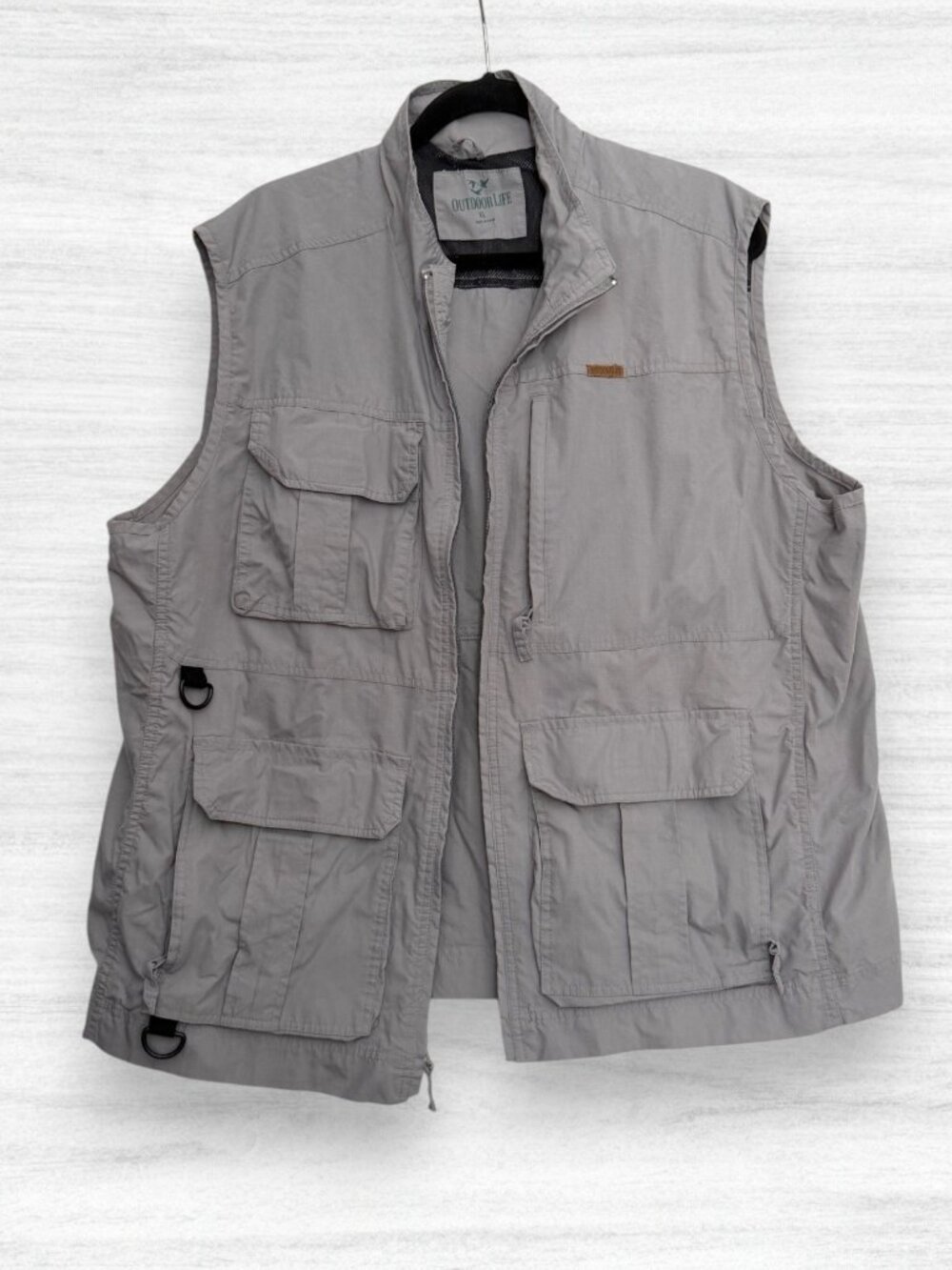 Outdoor Life Men’s Fishing Safari Utility Vest XL Gray Multi Pocket D-Ring